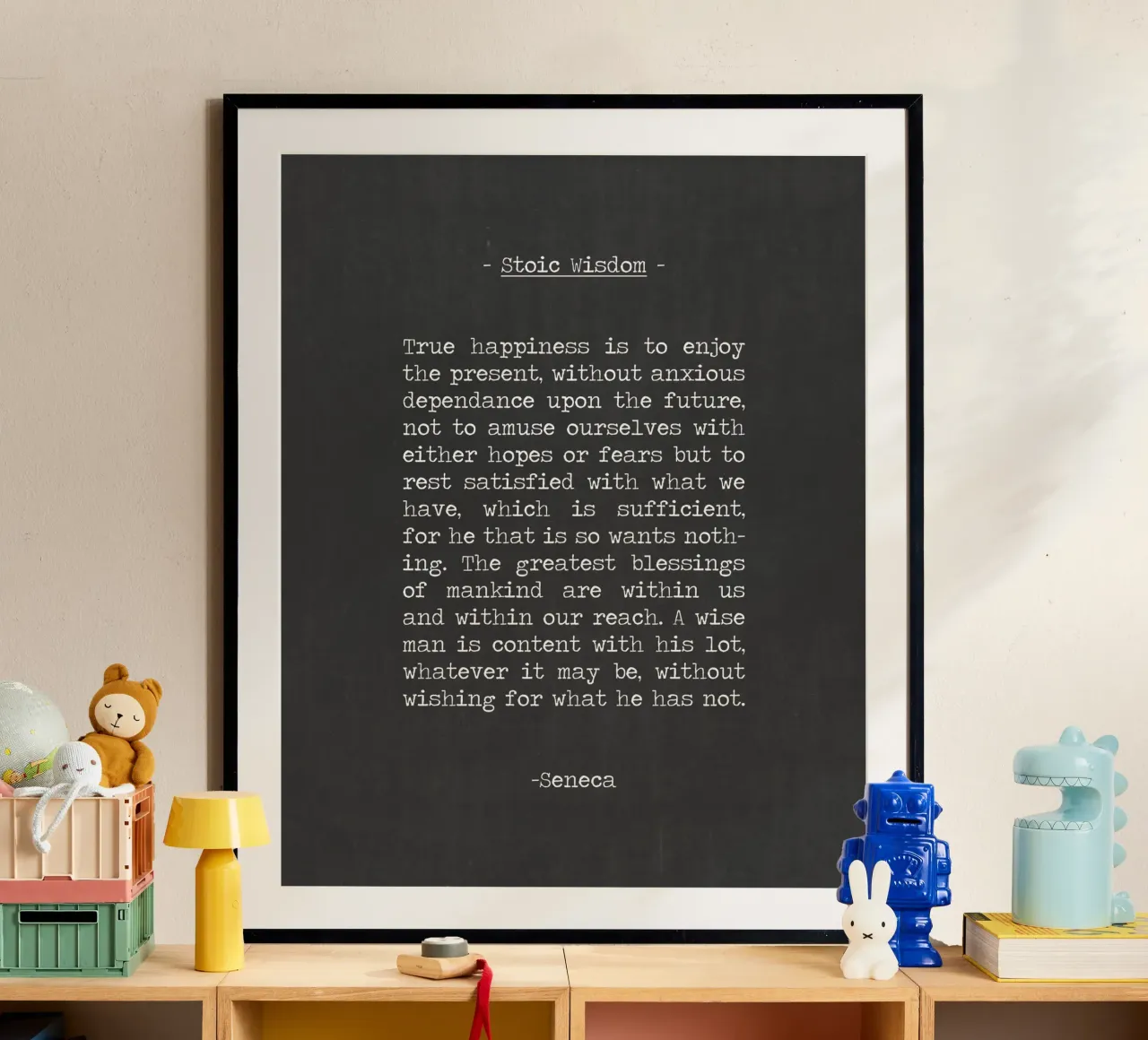 Stoic Wisdom Famous Inspiring Seneca Quote vintage word art poster con telaio in plastica da Summer Soul Co. - Quotes