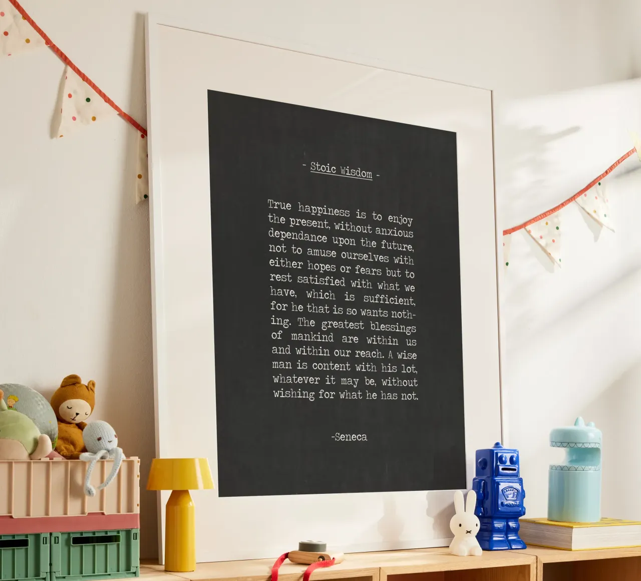 Stoic Wisdom Famous Inspiring Seneca Quote vintage word art poster con telaio in plastica da Summer Soul Co. - Quotes