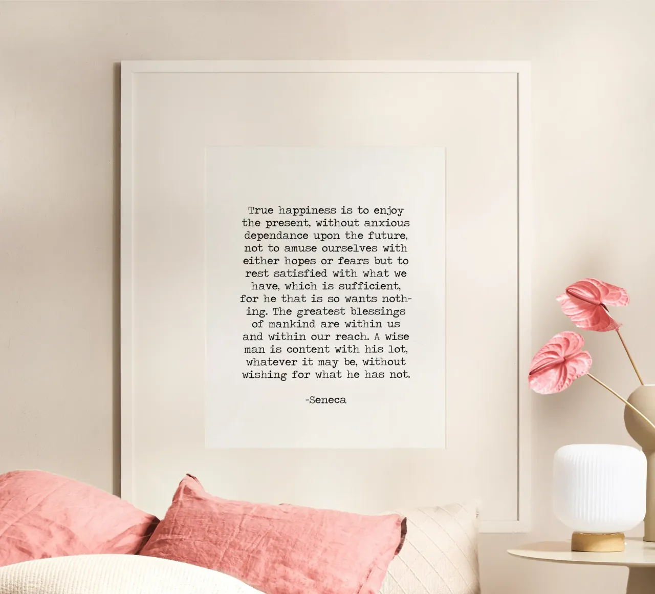 Saggezza stoica Famoso ispiratore di Seneca Citazione in bianco e nero poster con telaio in alluminio da Summer Soul Co. - Quotes