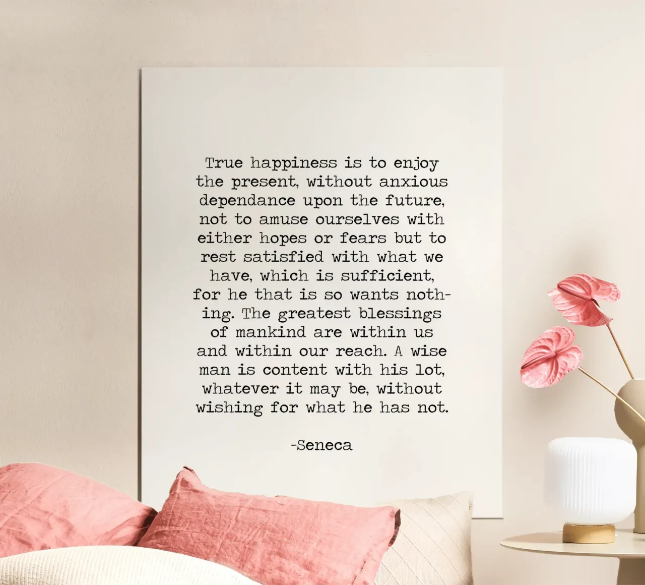 Saggezza stoica Famoso ispiratore di Seneca Citazione in bianco e nero poster con telaio in alluminio da Summer Soul Co. - Quotes