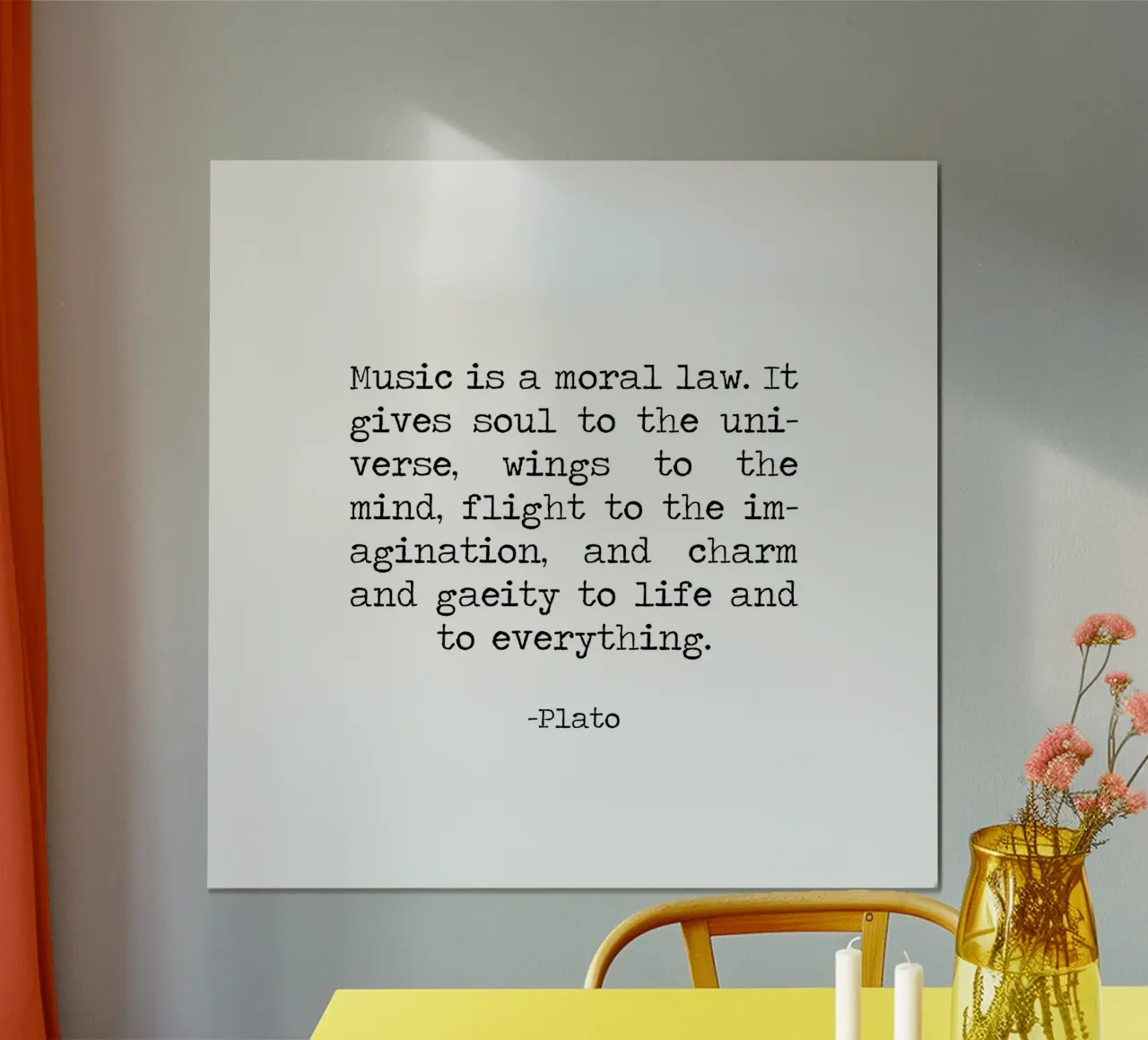 La musica è una legge morale, anima dell'universo citazione di Platone poster con telaio in alluminio da Summer Soul Co. - Quotes