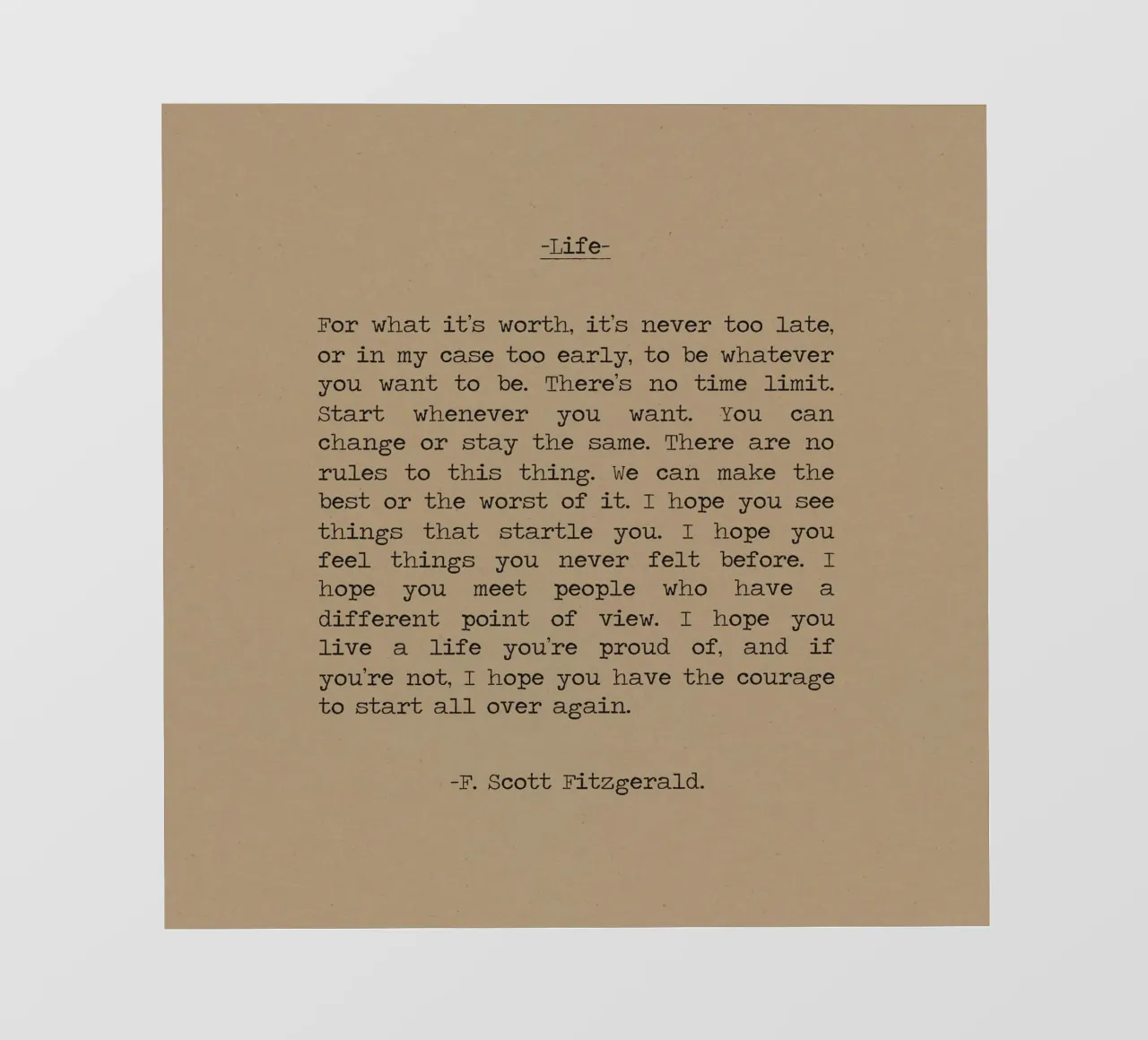 Vita - F Scott Fitzgerald - Citazione "Per quel che vale telo in pvc da Summer Soul Co. - Quotes