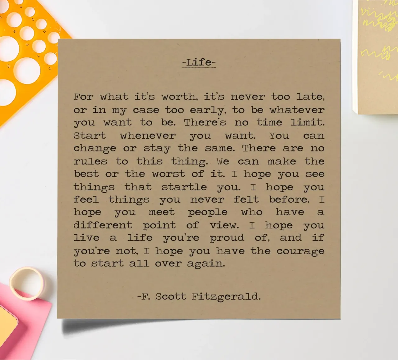 Leben - F. Scott Fitzgerald Zitat "Wenn's drauf ankommt Stickerbogen von Summer Soul Co. - Quotes