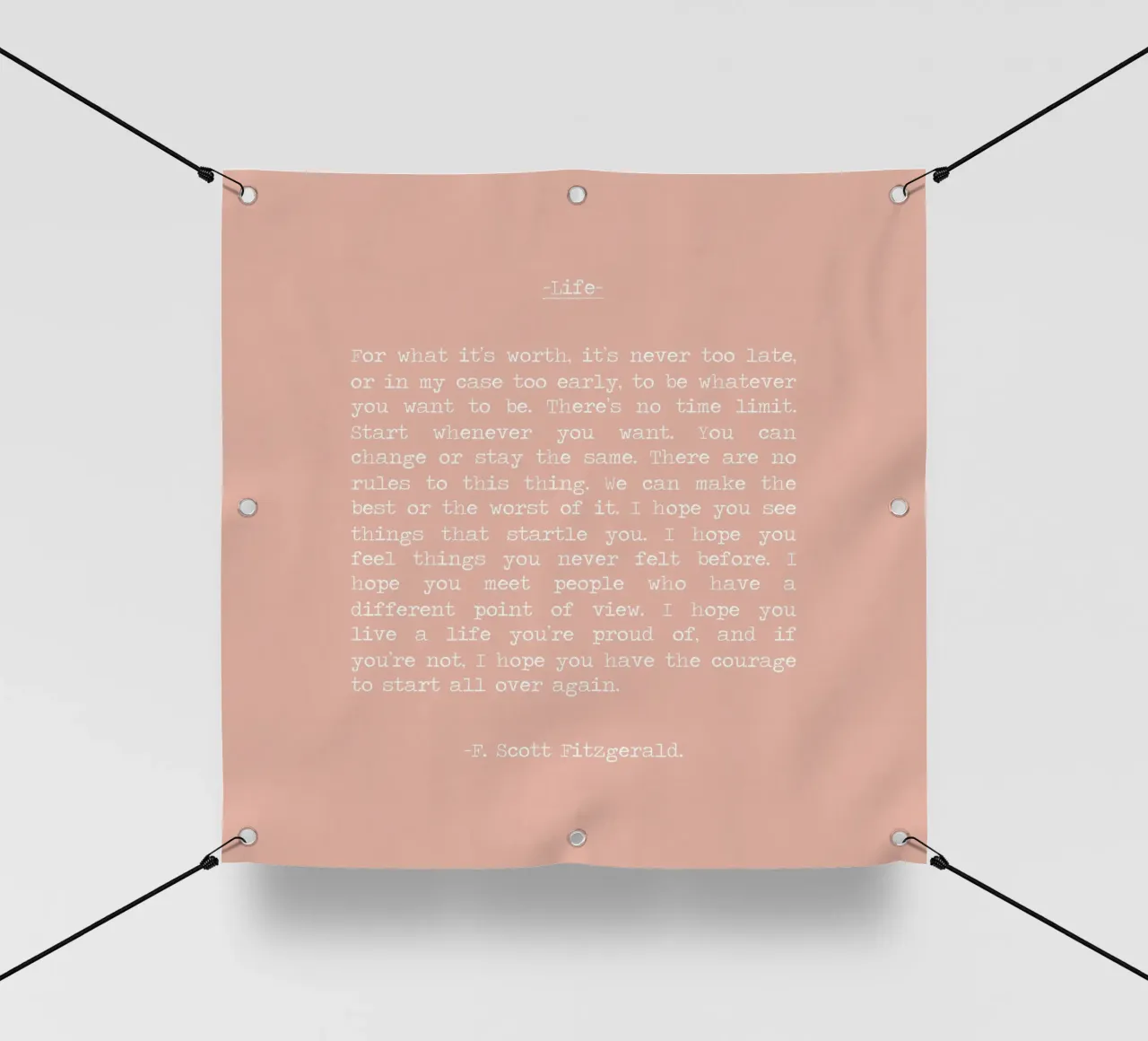 "Per quello che vale non è mai troppo tardi" F Scott Fitzgerald telo in pvc da Summer Soul Co. - Quotes