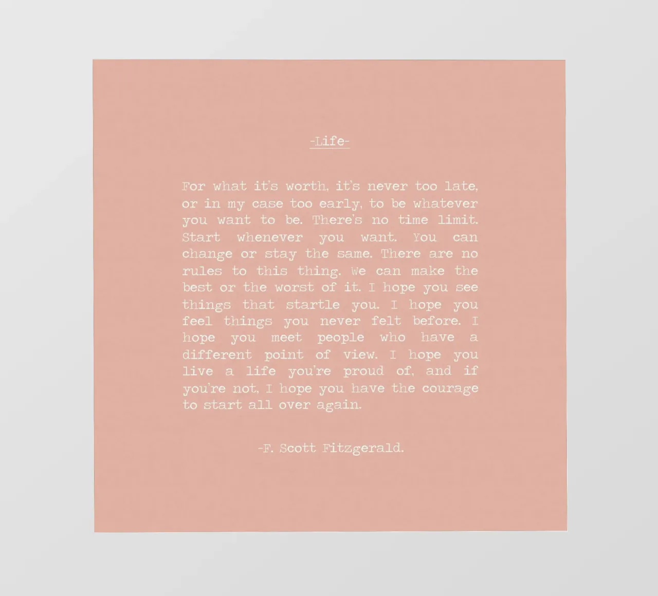 "Per quello che vale non è mai troppo tardi" F Scott Fitzgerald telo in pvc da Summer Soul Co. - Quotes