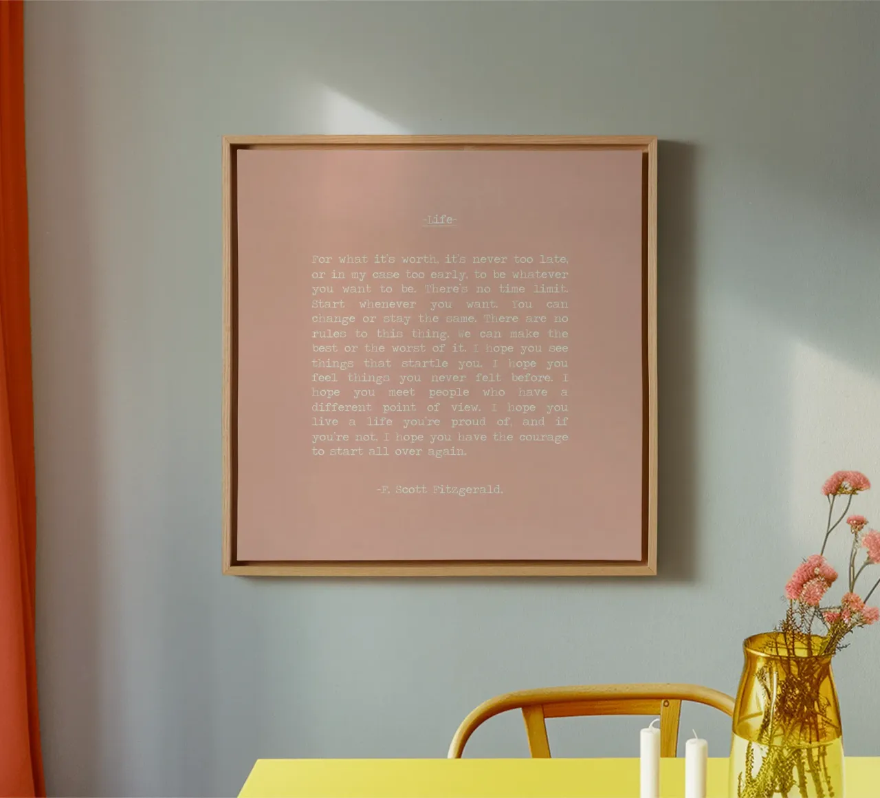 "For What It's Worth it's never too late" F Scott Fitzgerald canvas by Summer Soul Co. - Quotes