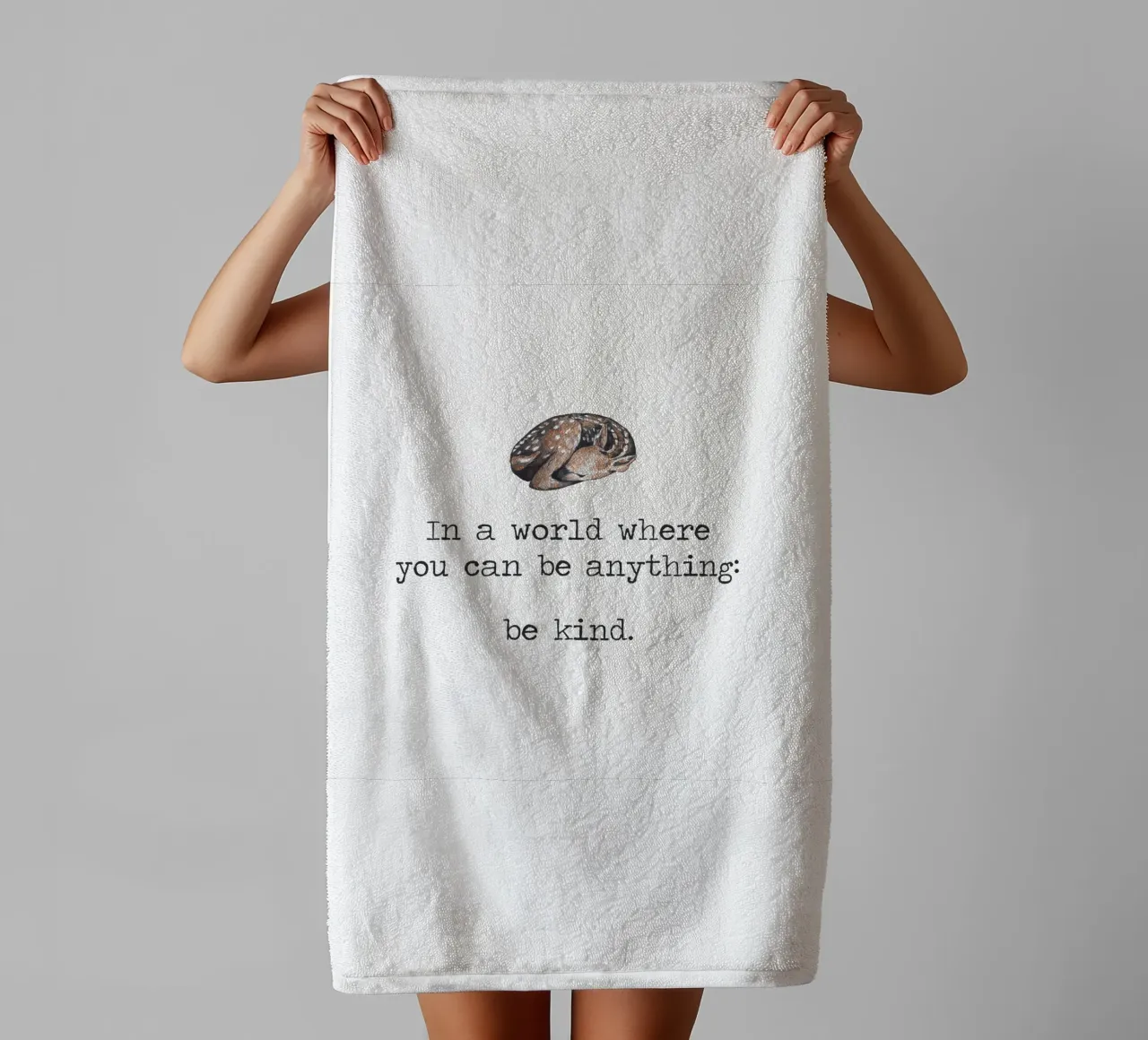 In A World Where You Can Be Anything "Be Kind" Deer Word Art towel by Summer Soul Co. - Quotes