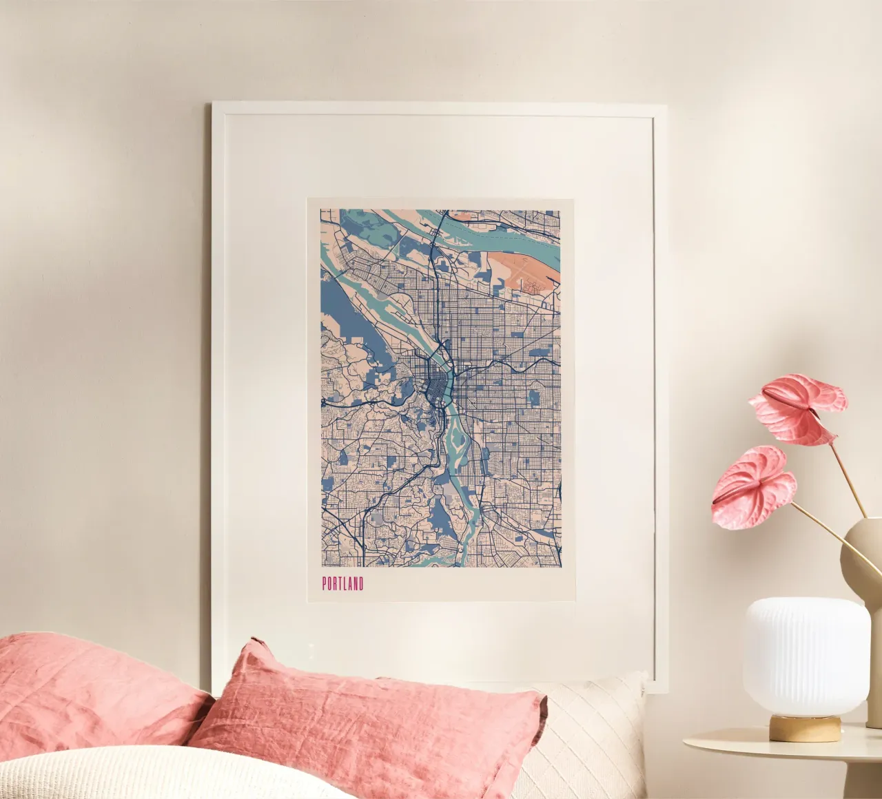 Portland - Città dei ponti poster con telaio in legno da MOOODZART
