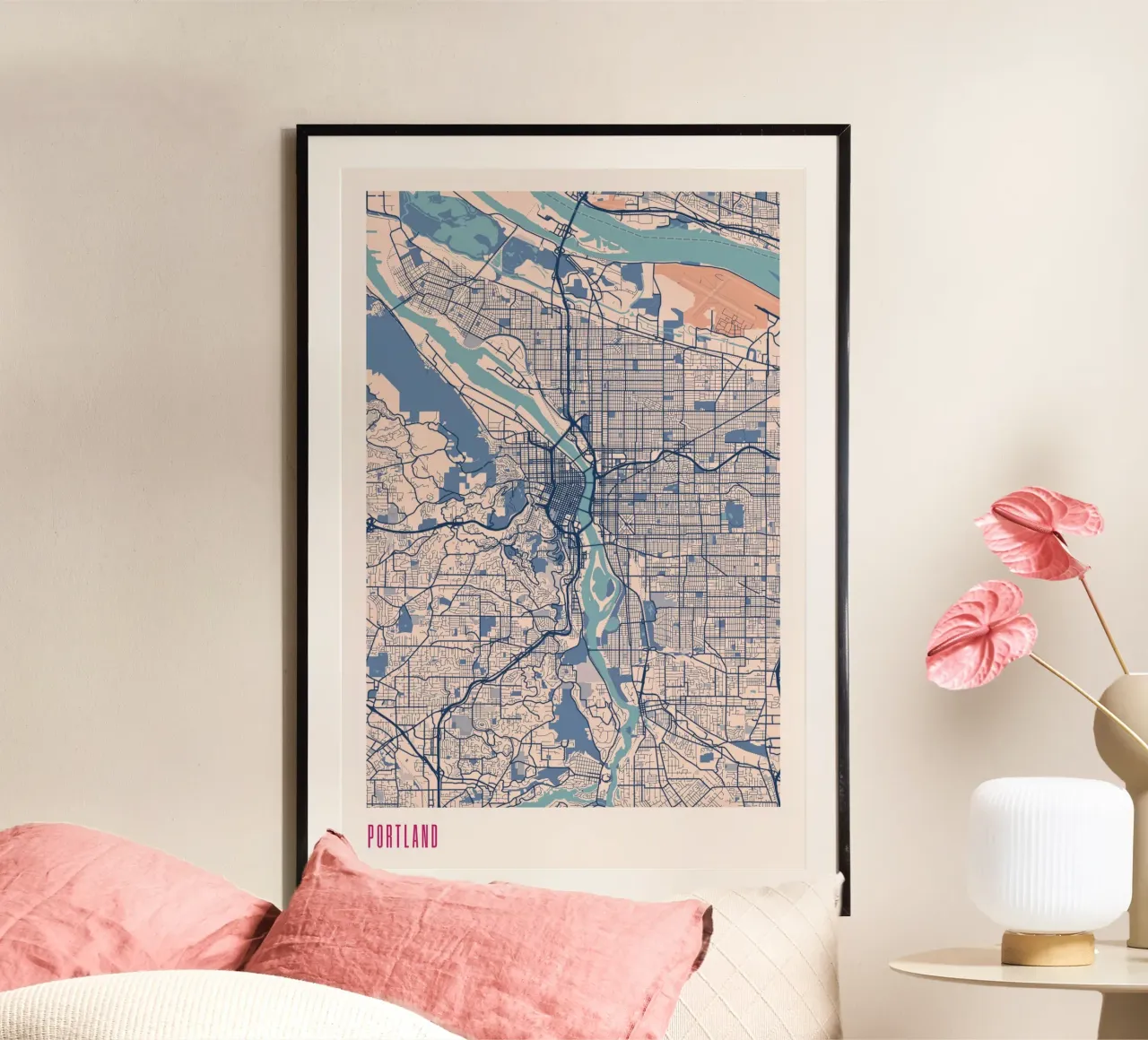 Portland - Città dei ponti poster con telaio in legno da MOOODZART