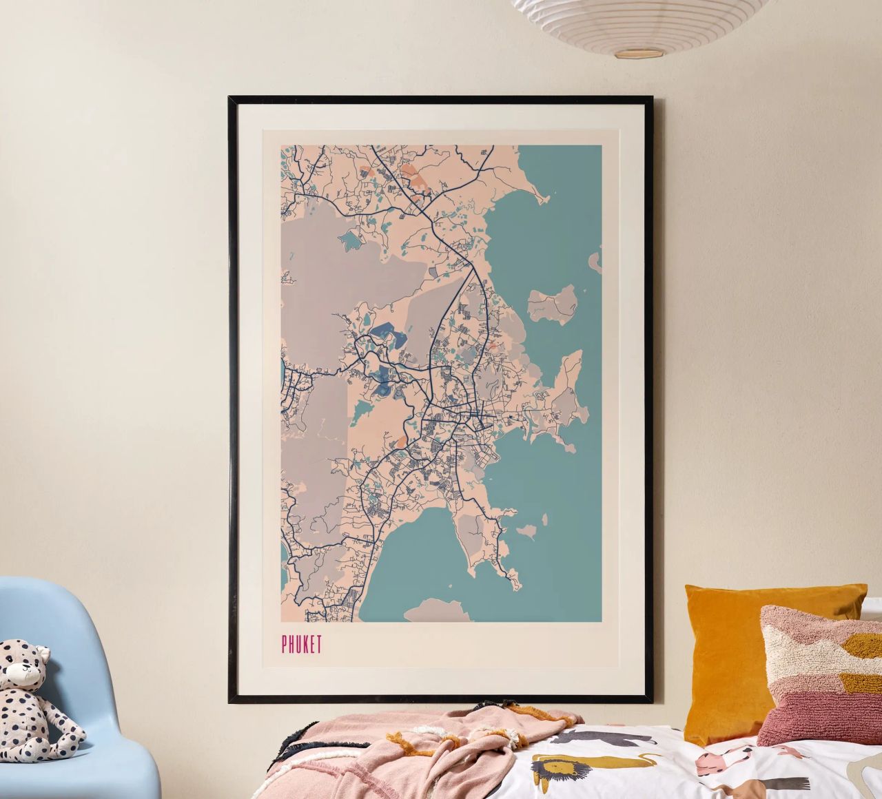 Phuket – Inselparadies in Blau und Beige Poster von MOOODZART