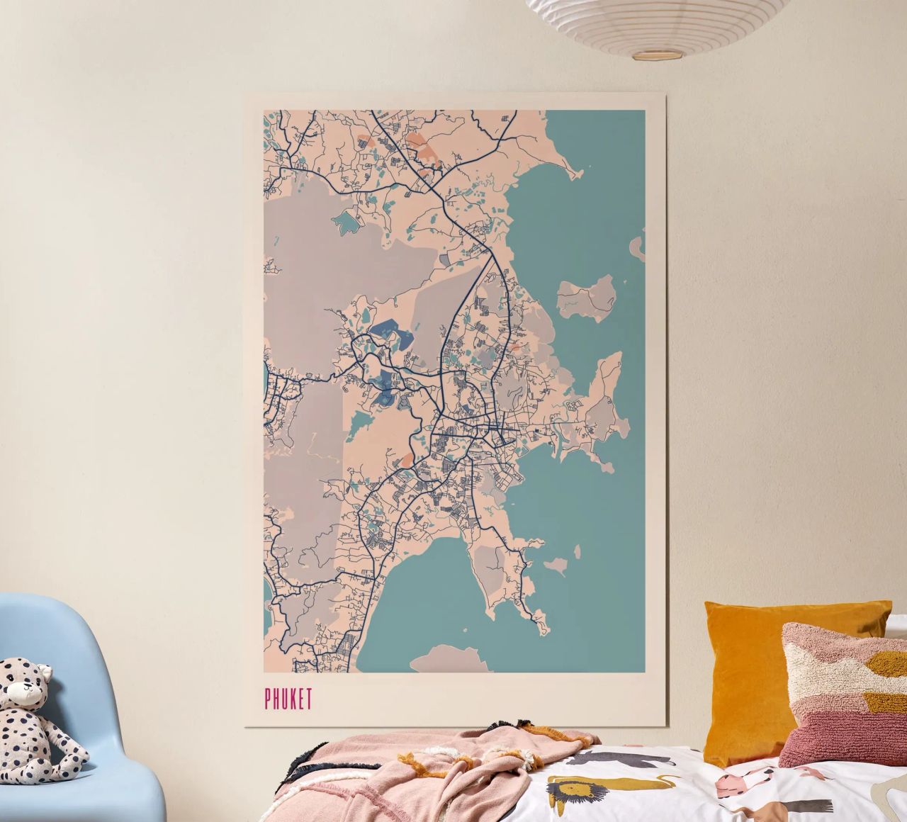 Phuket – Inselparadies in Blau und Beige Poster von MOOODZART