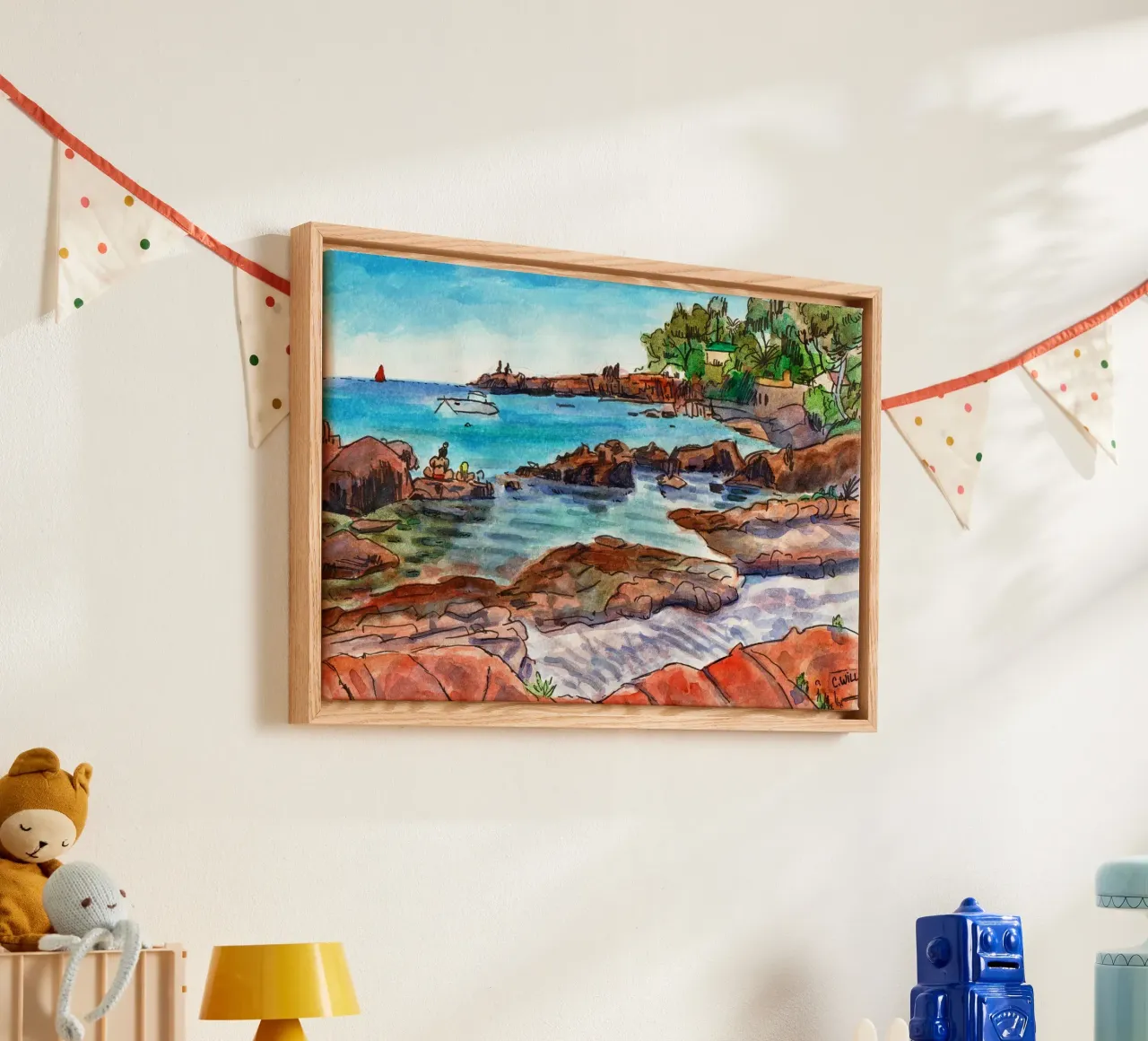 Spiaggia Peguiere a Saint Raphael tela con Cornice a cassetta da C.WILL