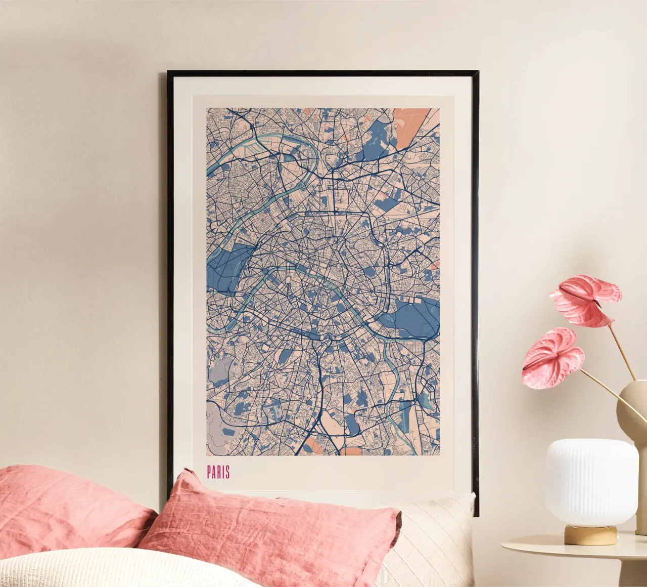Parigi - La città dell'amore poster con telaio in legno da MOOODZART