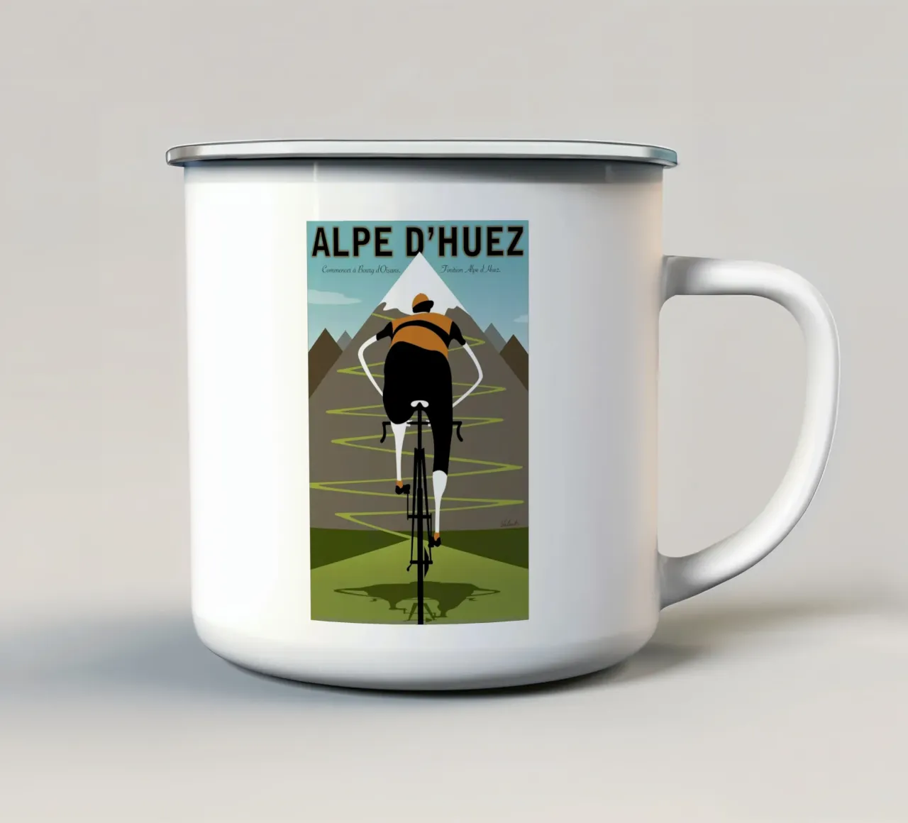 Alpe d'Huez enamel mug by Michael Valenti