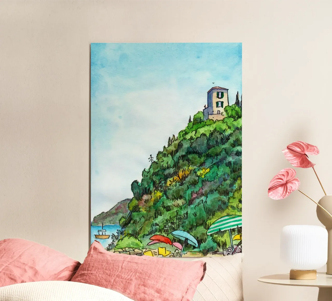 Spiaggia in Italia, Cala Civette poster con telaio in legno da C.WILL