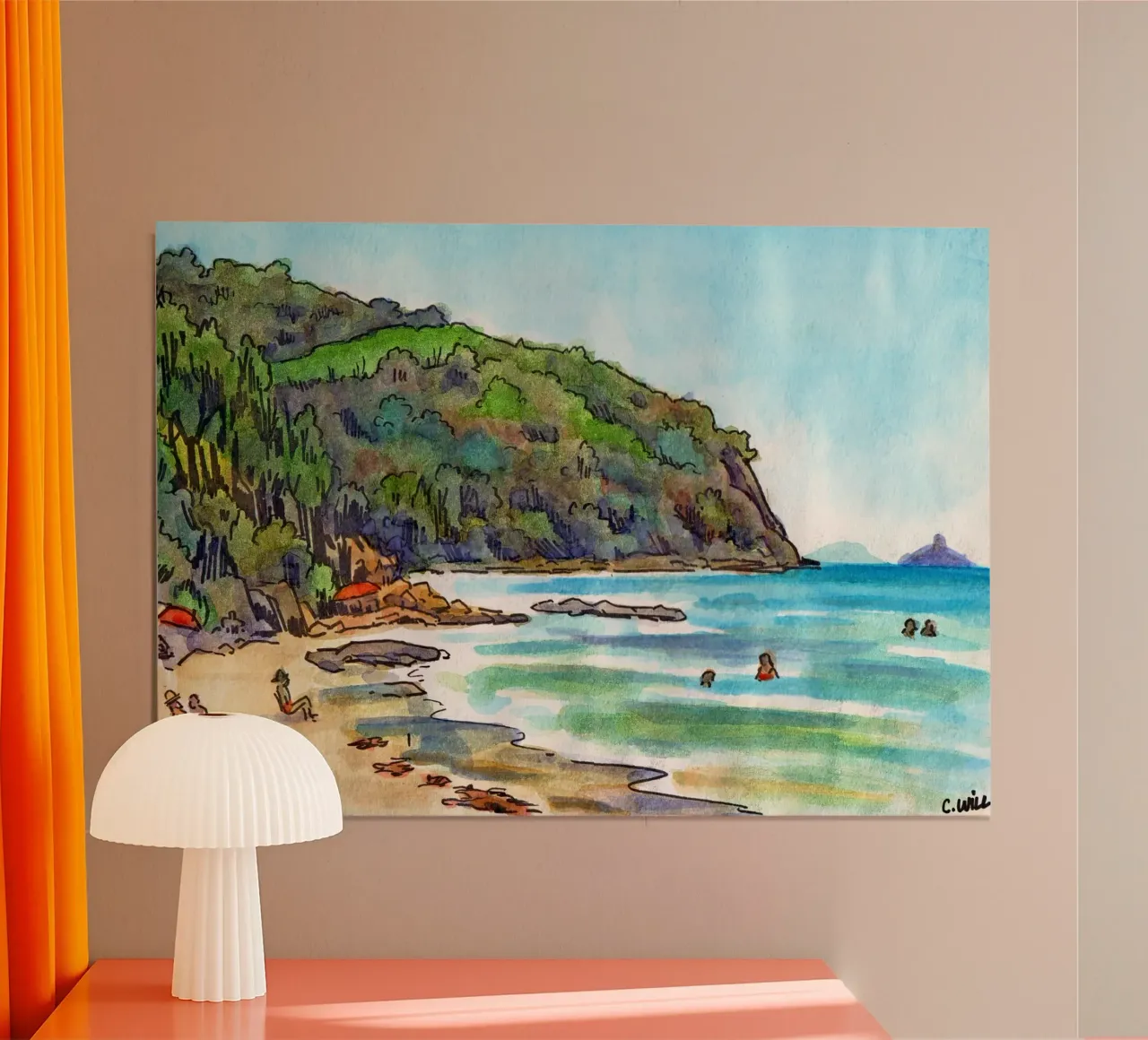 Spiaggia in Italia, Cala Violina poster con telaio in plastica da C.WILL