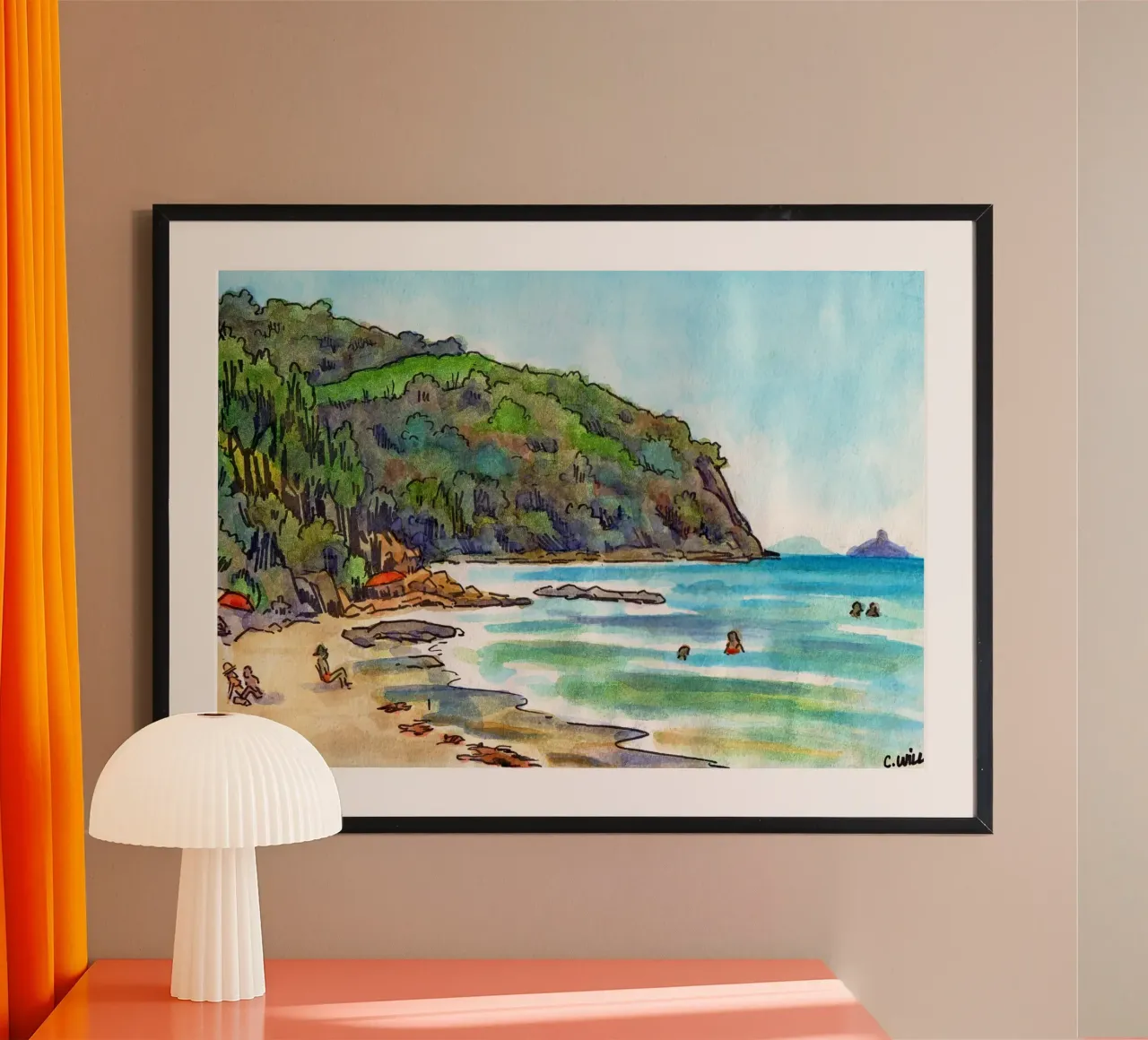 Spiaggia in Italia, Cala Violina poster con telaio in plastica da C.WILL