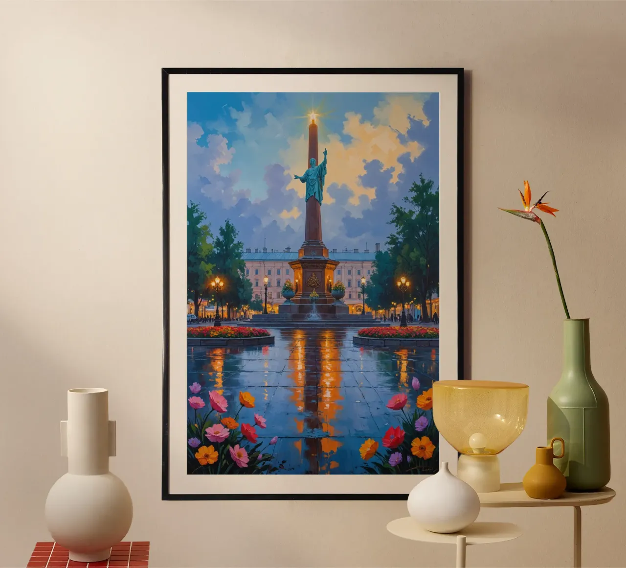 Evening Harmony at Kyiv's Independence Square poster con telaio in alluminio da AlbertKlee