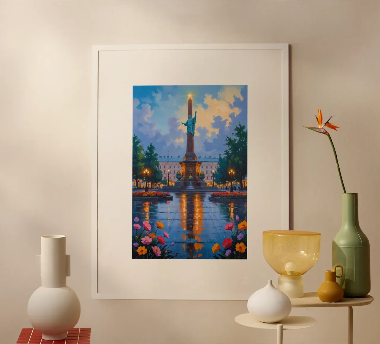 Evening Harmony at Kyiv's Independence Square poster con telaio in alluminio da AlbertKlee