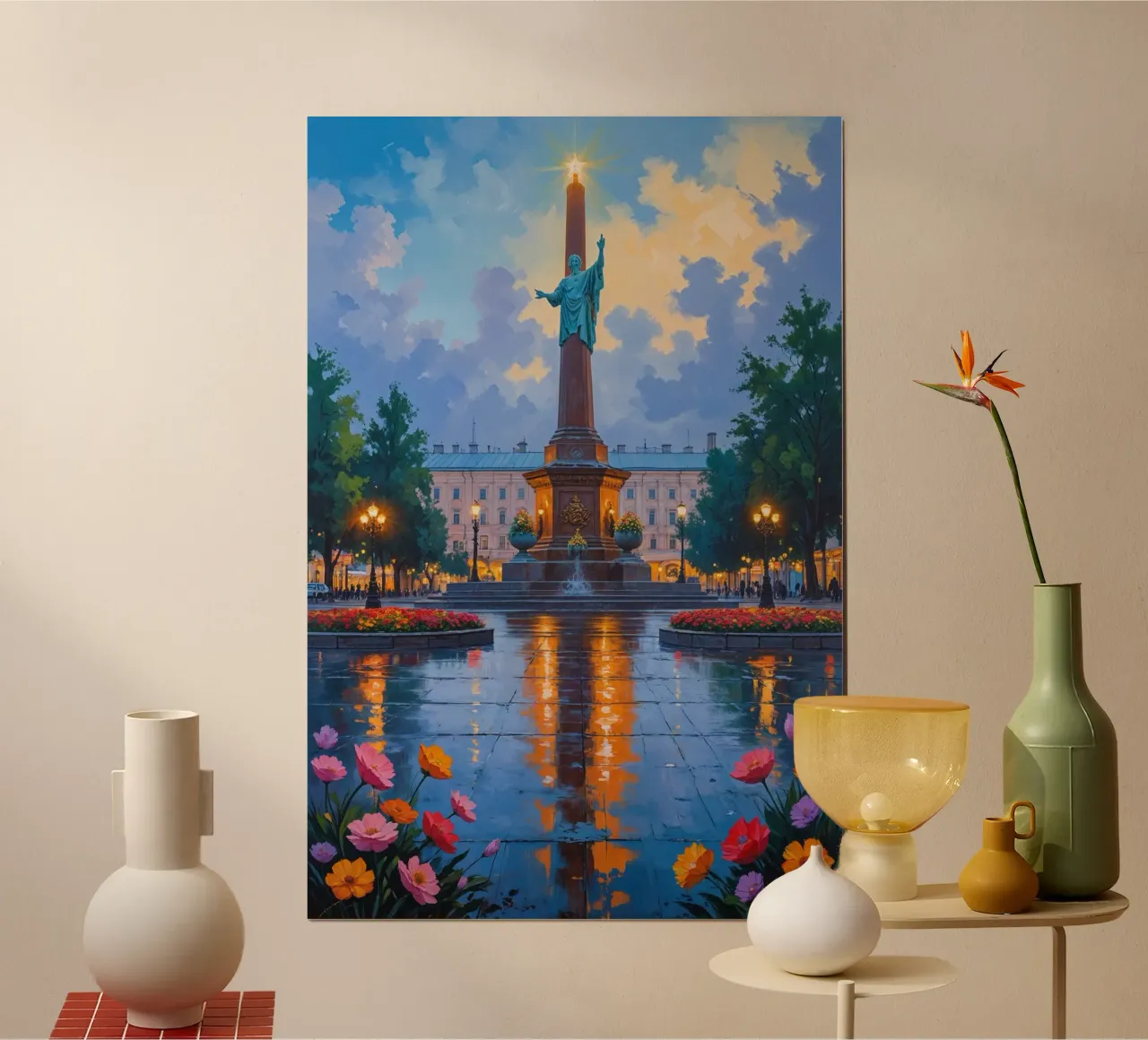 Evening Harmony at Kyiv's Independence Square poster con telaio in alluminio da AlbertKlee
