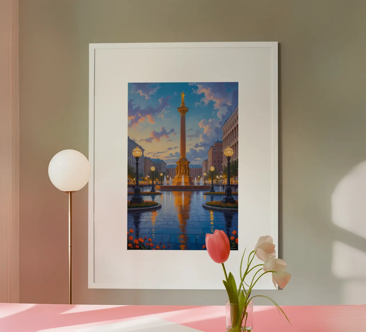 Golden Twilight at Kyiv's Independence Square poster con telaio in alluminio da AlbertKlee