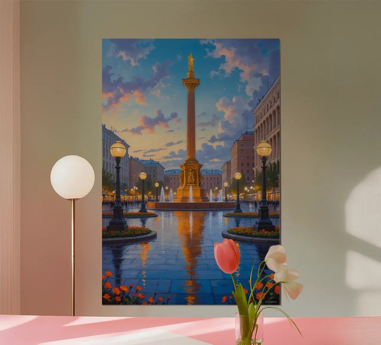 Golden Twilight at Kyiv's Independence Square poster con telaio in alluminio da AlbertKlee