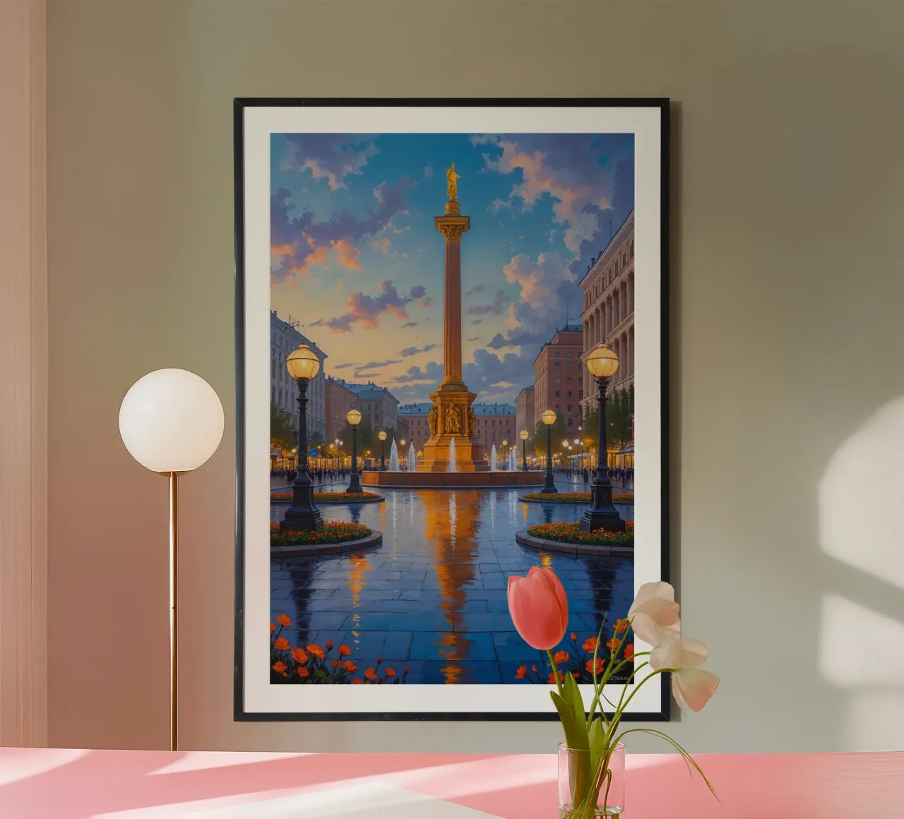 Golden Twilight at Kyiv's Independence Square poster con telaio in alluminio da AlbertKlee