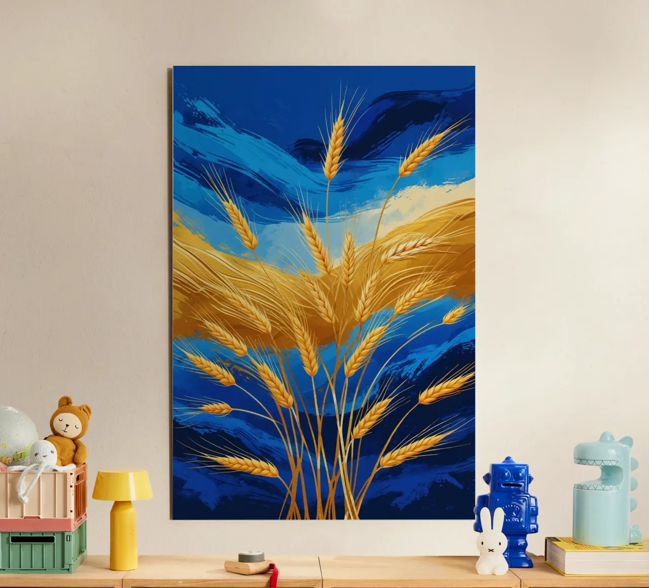 Golden Wheat in Flowing Blue and Yellow Tones alluminio dibond da AlbertKlee