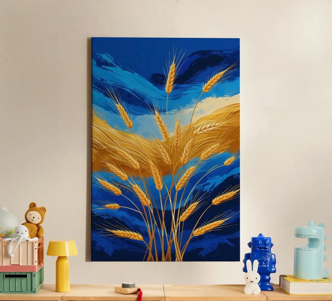 Golden Wheat in Flowing Blue and Yellow Tones Leinwand von AlbertKlee