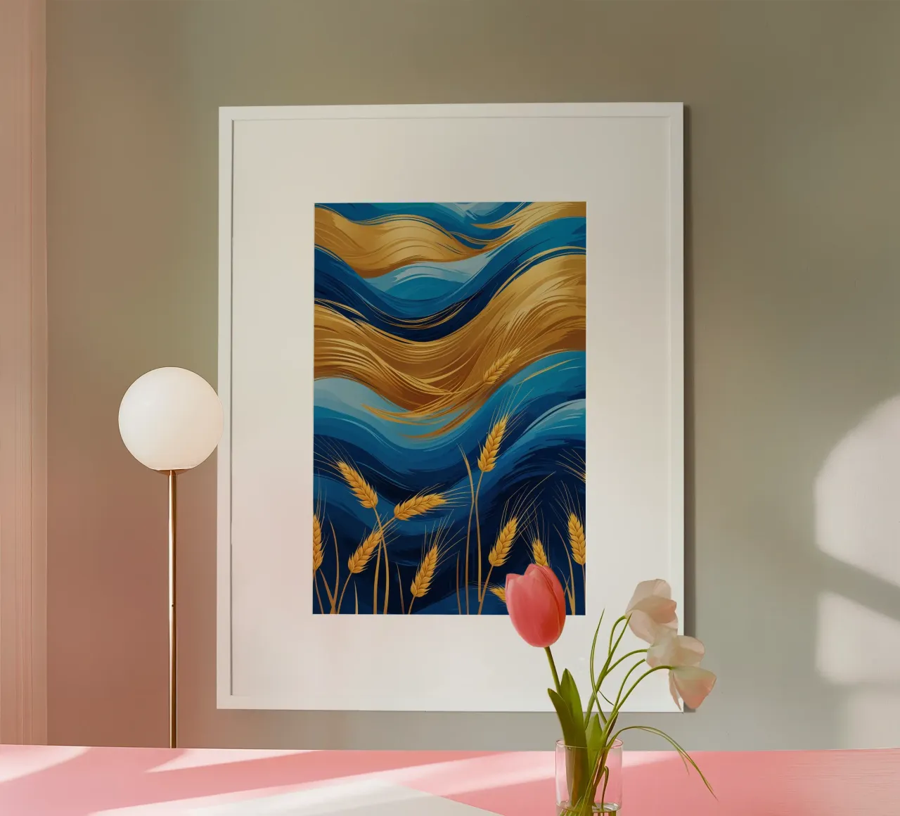 Harmony in Golden Wheat and Vibrant Blue Waves poster da AlbertKlee