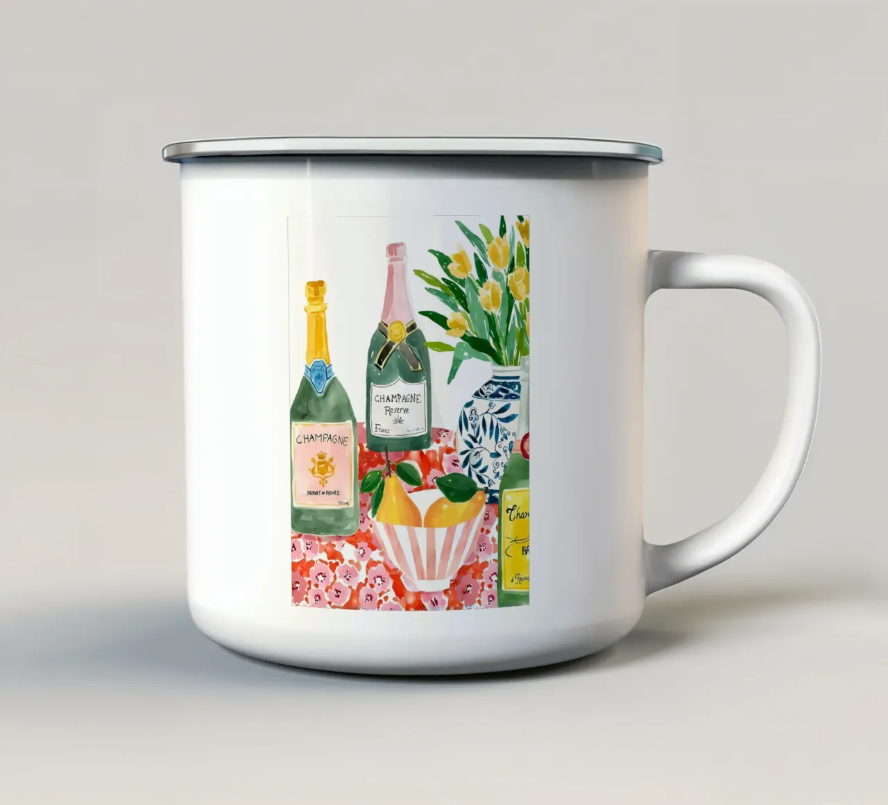 Champagne Whimsical Wall Art, poster di frutta ad acquerello tazza in smalto da Bella Studio