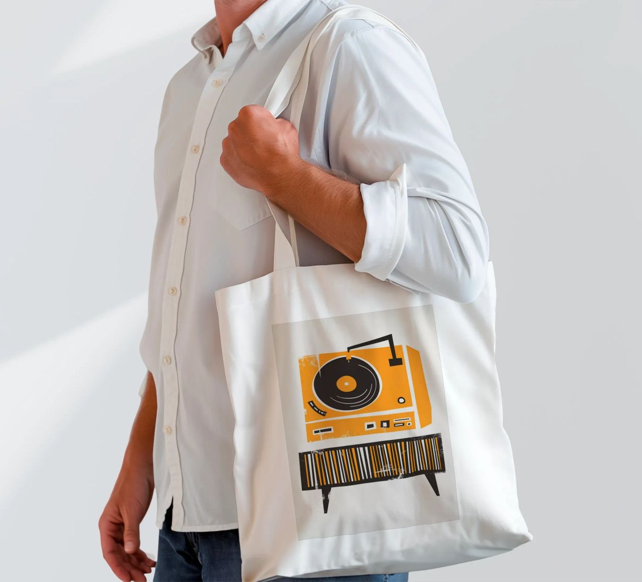 Lettore di dischi in vinile retrò borsa in juta da Fox & Velvet