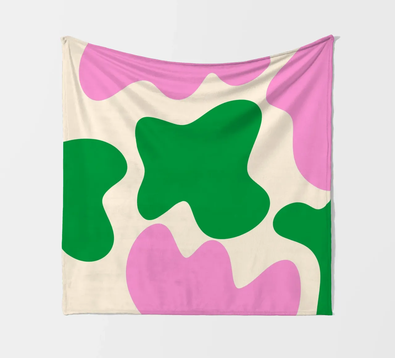 Abstract modern shapes - pink, green, cream fleece blanket by Wackapacka