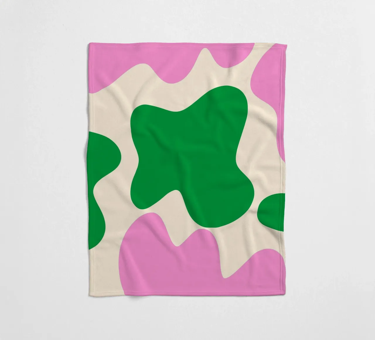 Abstract modern shapes - pink, green, cream fleece blanket by Wackapacka