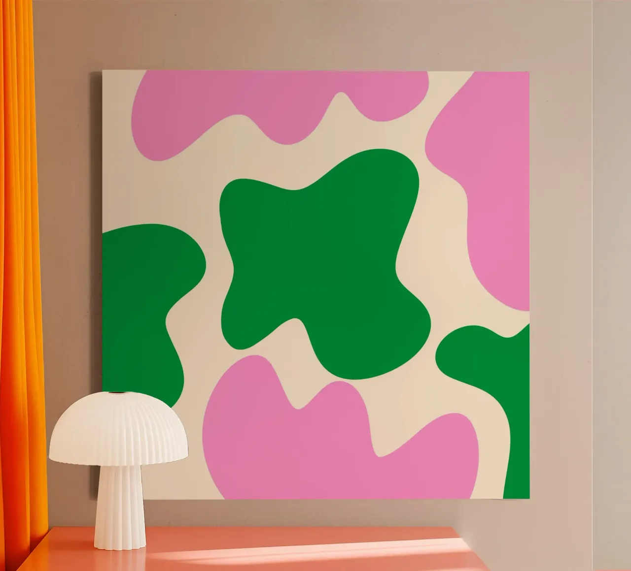 Abstract modern shapes - pink, green, cream canvas by Wackapacka