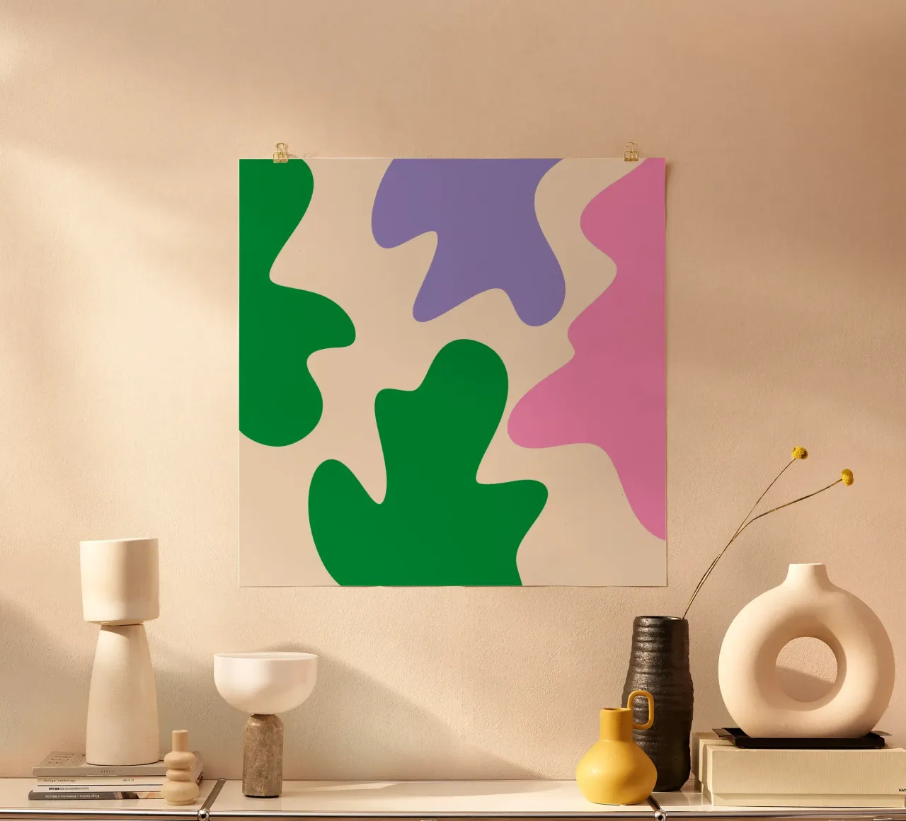 Formas abstractas modernas - rosa, violeta, verde, crema poster de Wackapacka