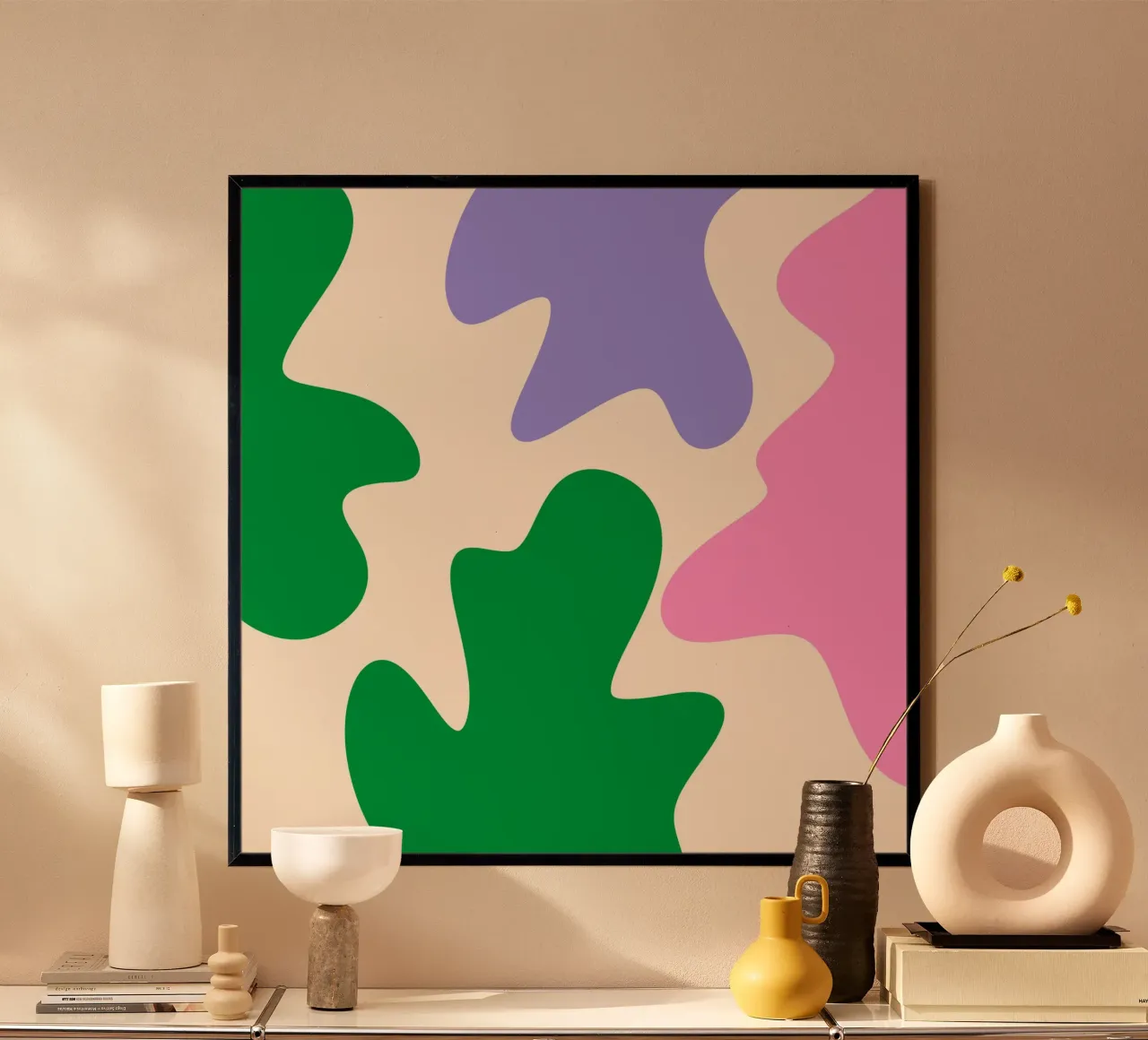 Formas abstractas modernas - rosa, violeta, verde, crema poster de Wackapacka