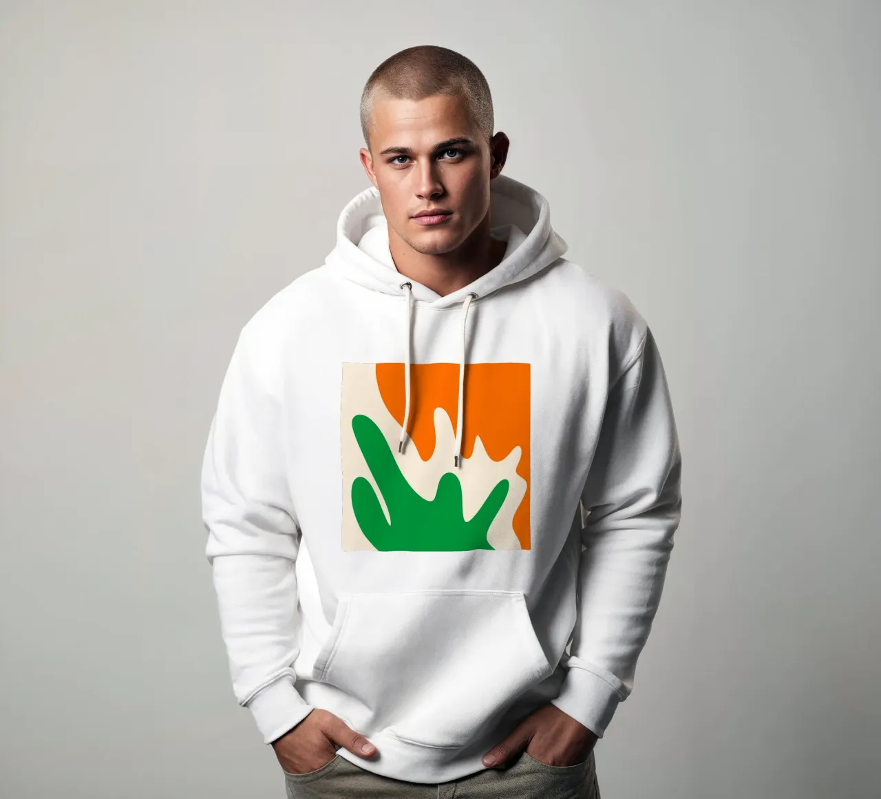 Forme astratte e moderne - arancione, verde, crema felpa con cappuccio da Wackapacka