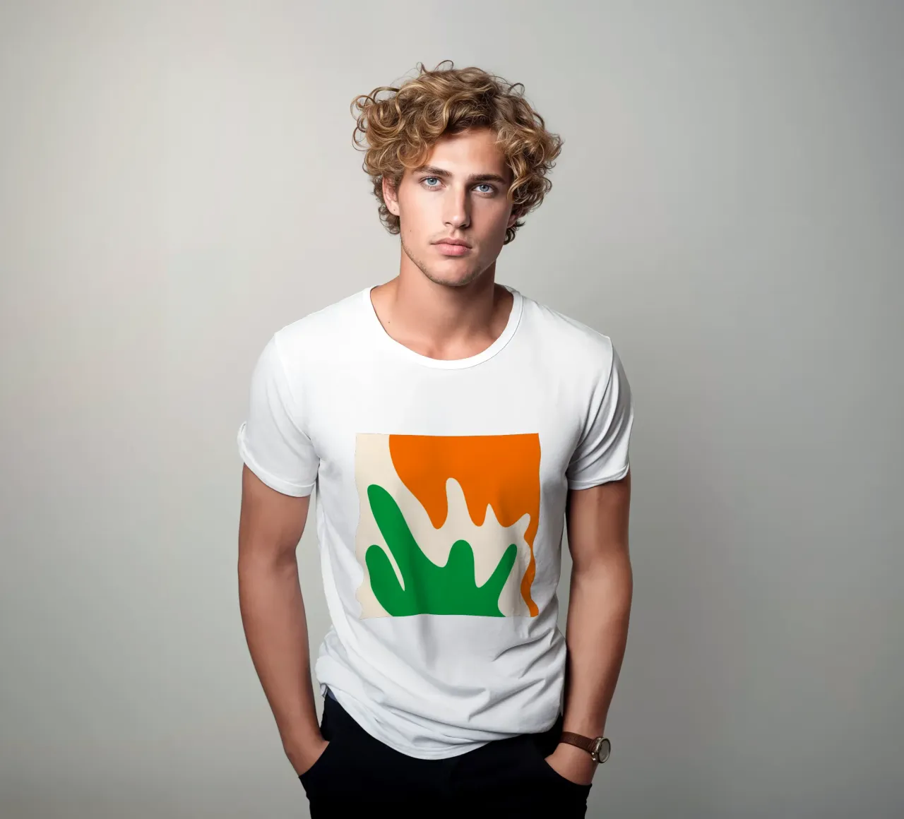 Forme astratte e moderne - arancione, verde, crema t-shirt da Wackapacka