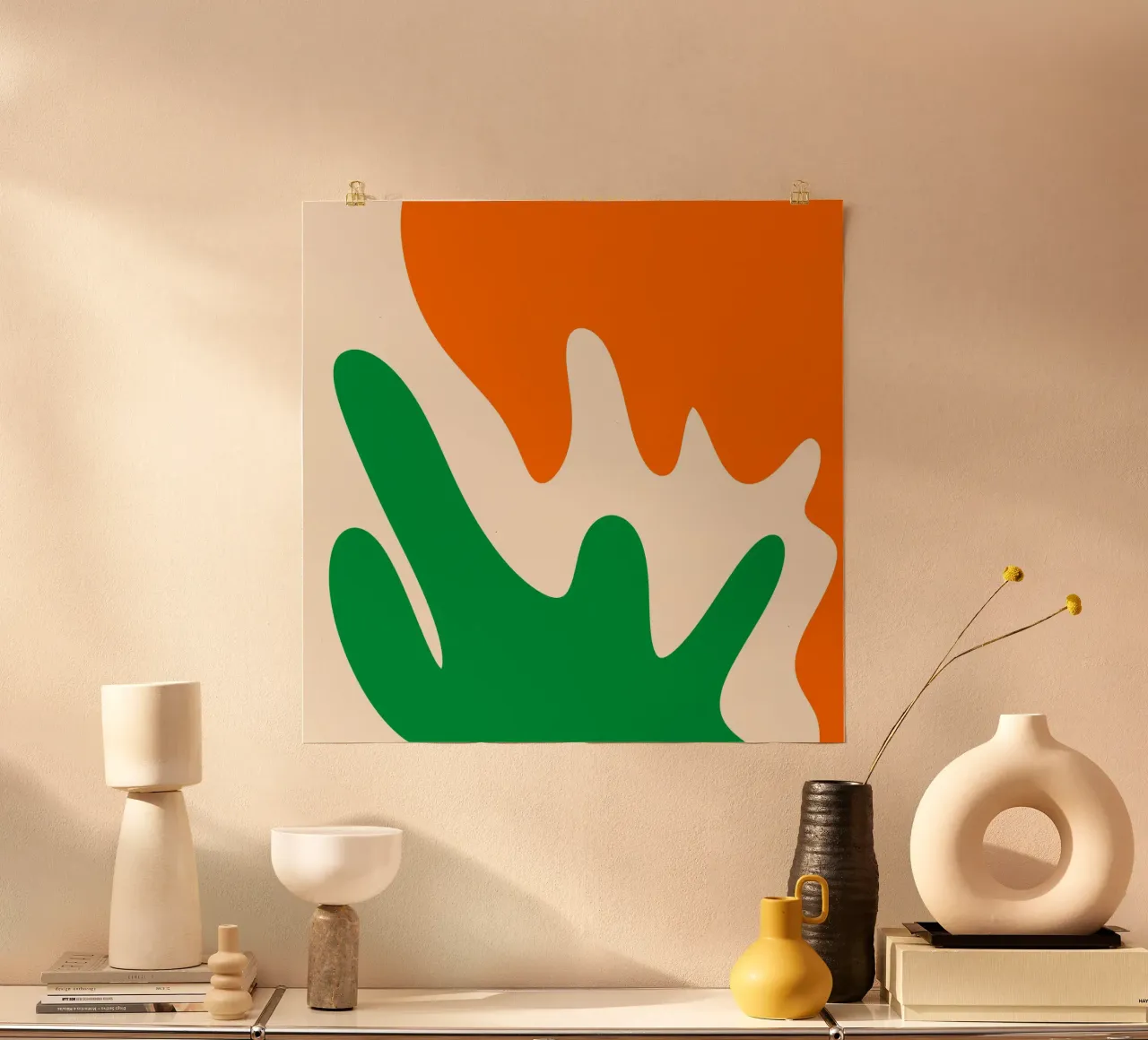 Forme astratte e moderne - arancione, verde, crema carta hahnemühle da Wackapacka