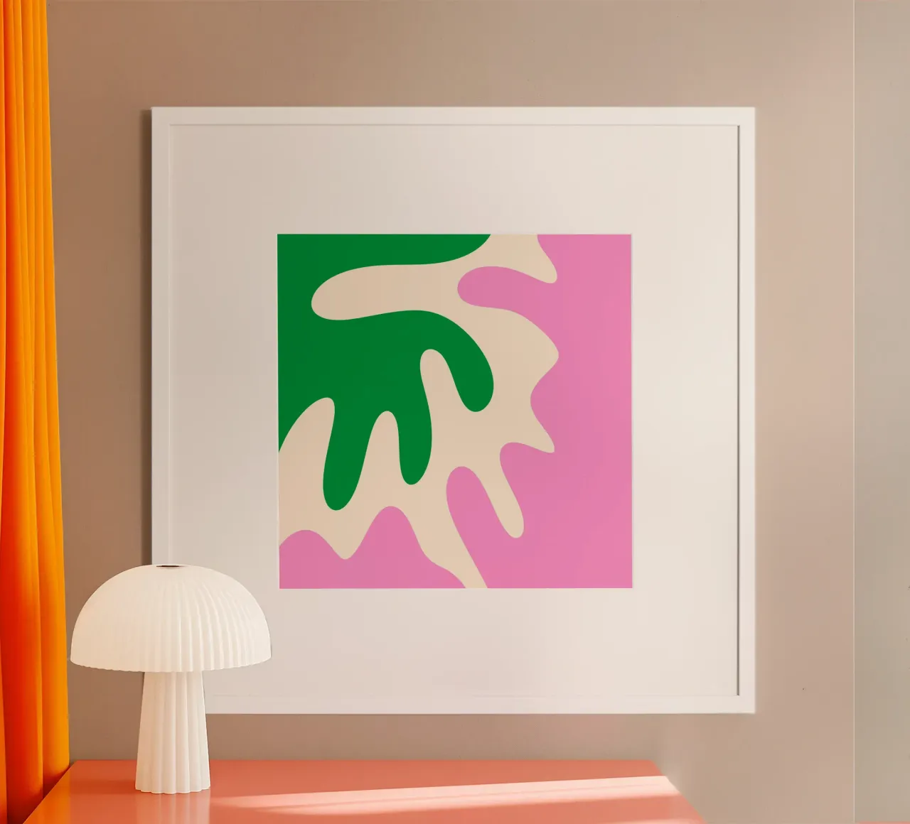 Forme astratte e moderne - rosa, verde, crema poster con telaio in plastica da Wackapacka