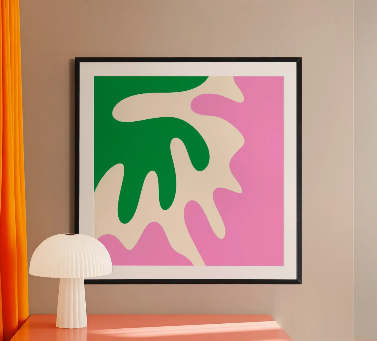 Forme astratte e moderne - rosa, verde, crema poster con telaio in plastica da Wackapacka
