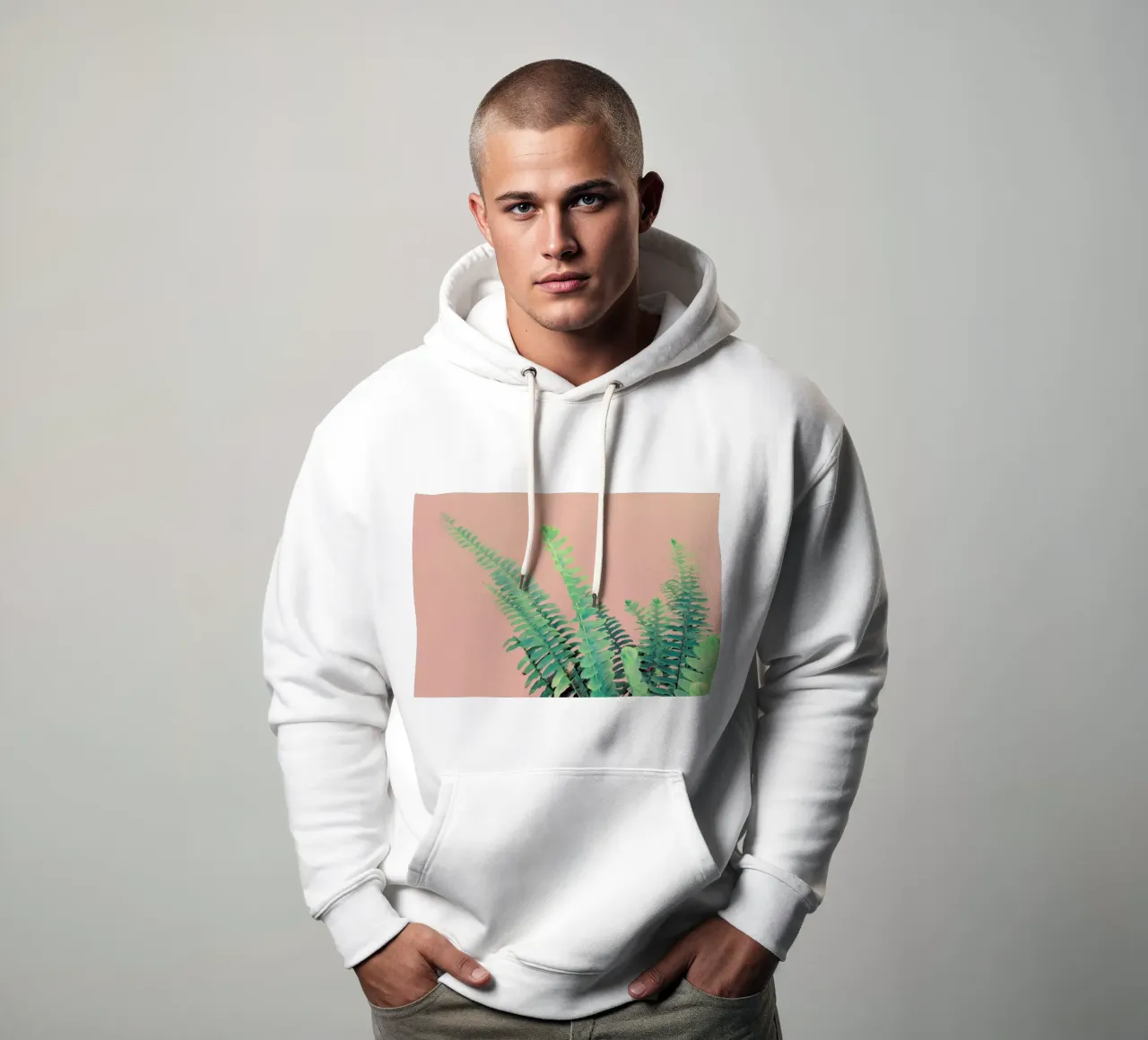 Ferns on Blush Prints felpa con cappuccio da cafelab