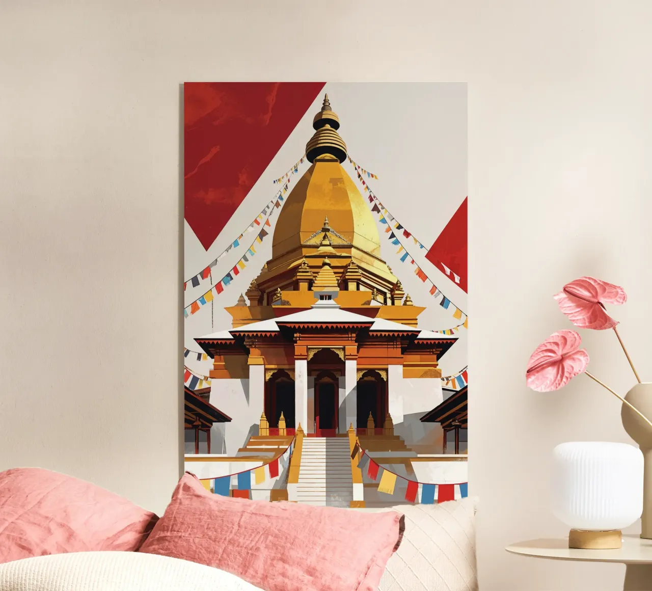 Golden Stupa Adorned with Prayer Flags plexiglass da AlbertKlee