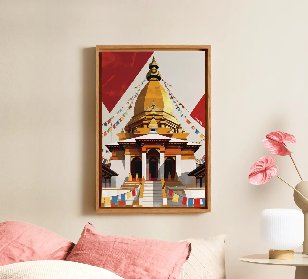 Golden Stupa Adorned with Prayer Flags tela con Cornice a cassetta da AlbertKlee