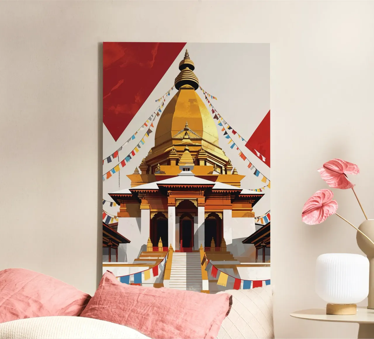 Golden Stupa Adorned with Prayer Flags tela con Cornice a cassetta da AlbertKlee
