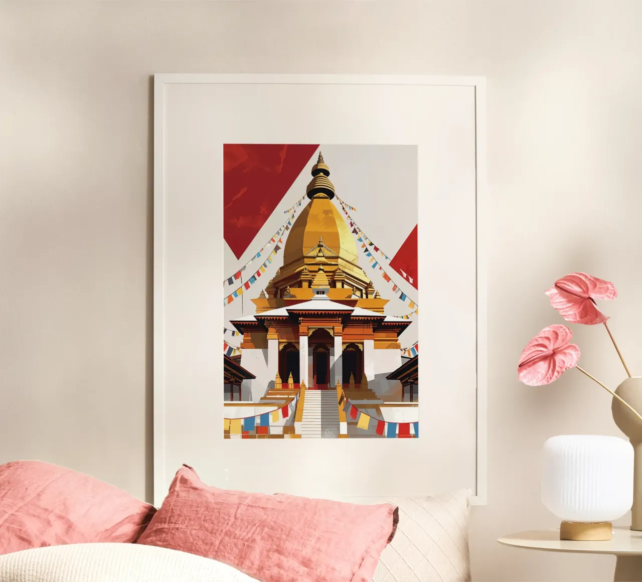 Golden Stupa Adorned with Prayer Flags poster da AlbertKlee