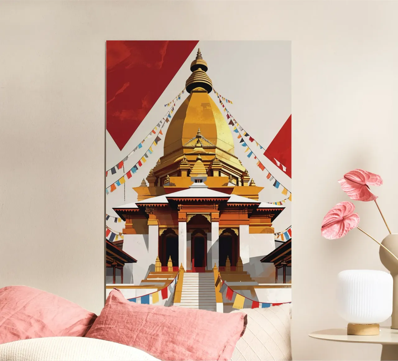 Golden Stupa Adorned with Prayer Flags poster da AlbertKlee