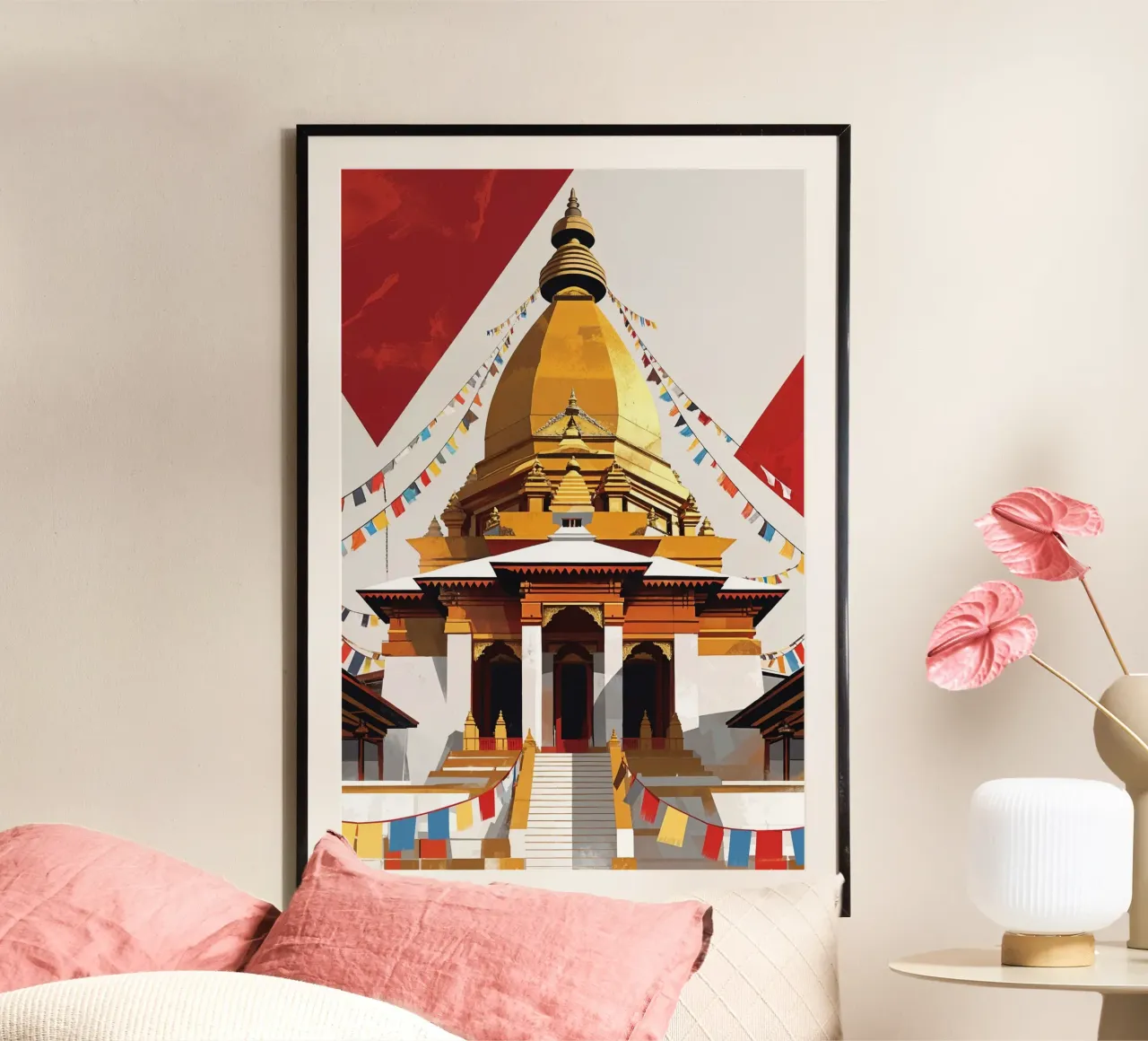 Golden Stupa Adorned with Prayer Flags poster da AlbertKlee