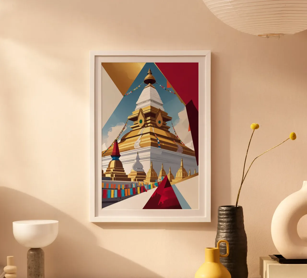 Majestic Stupa with Himalayan Backdrop poster con telaio in alluminio da AlbertKlee